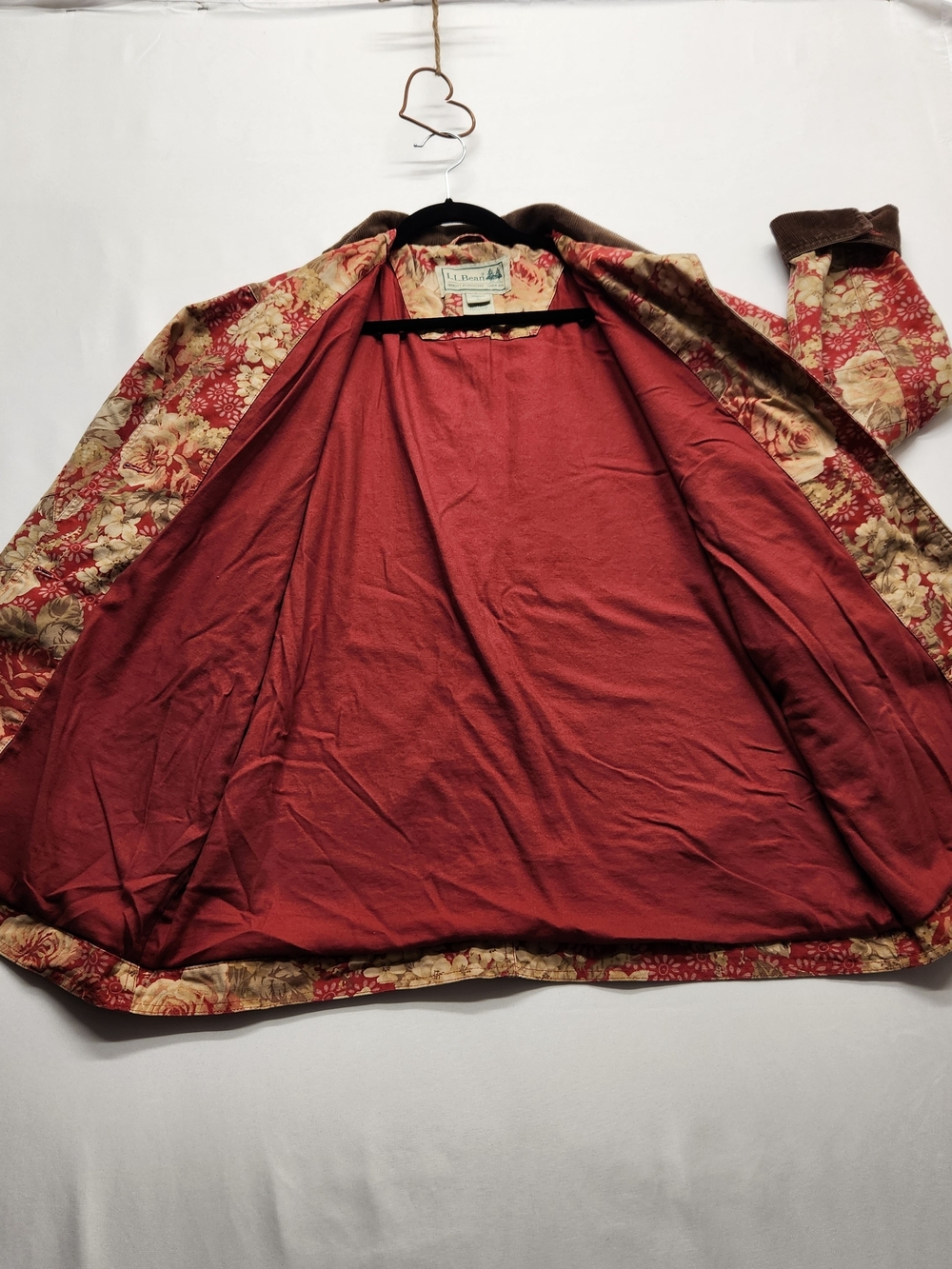 ⭐️Vintage 90s LL Bean Floral Canvas Barn Coat Lined Corduroy Large Rare Find - Picture 9 of 16